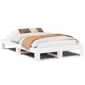 vidaXL Massivholzbett ohne Matratze Weiß 135x190 cm Kiefernholz