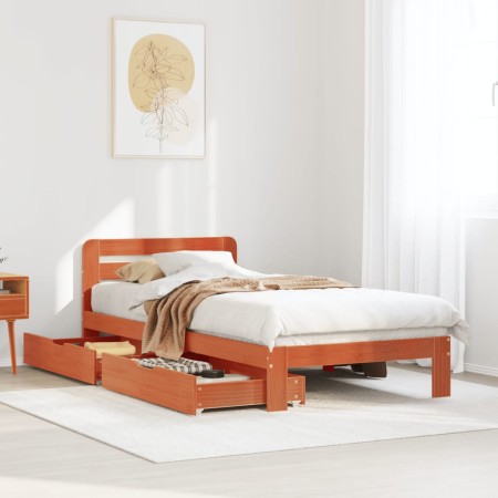 vidaXL Massivholzbett ohne Matratze Wachsbraun 75x190 cm Kiefernholz