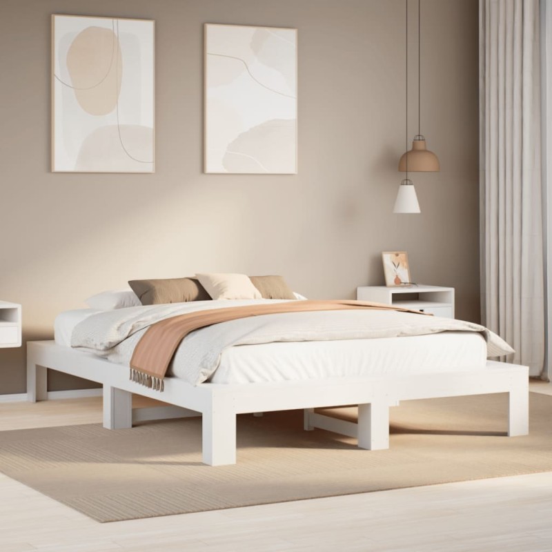 vidaXL Massivholzbett ohne Matratze Weiß 150x200 cm Kiefernholz vidaXL Massivholzbett ohne Matratze Weiß 150x200 cm Kiefernholz