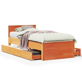 vidaXL Massivholzbett ohne Matratze mit Kopfteil 90x200 cm Wachsbraun