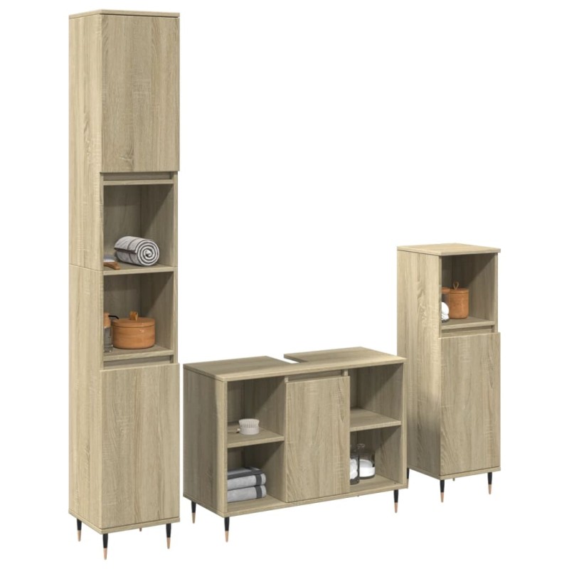vidaXL 3-tlg. Badmöbel-Set Sonoma-Eiche Holzwerkstoff vidaXL 3-tlg. Badmöbel-Set Sonoma-Eiche Holzwerkstoff