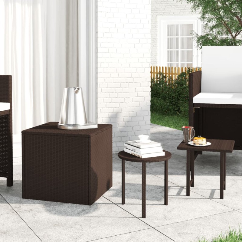 vidaXL Garten-Beistelltische 3 Stk. Braun Poly Rattan vidaXL Garten-Beistelltische 3 Stk. Braun Poly Rattan