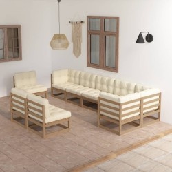 9-tlg. Garten-Lounge-Set mit Kissen Kiefer Massivholz