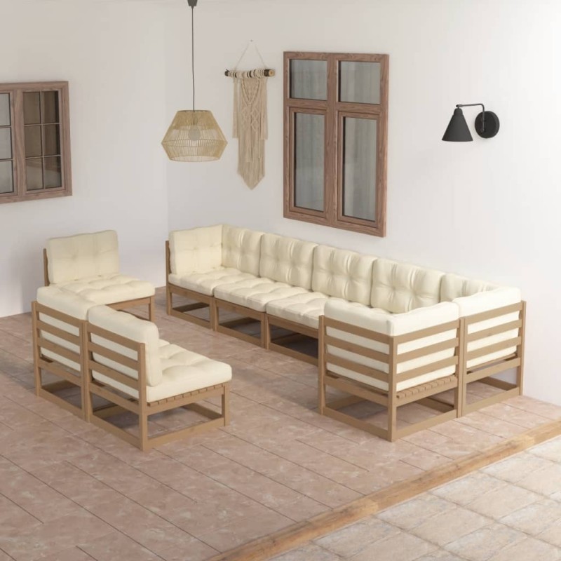 9-tlg. Garten-Lounge-Set mit Kissen Kiefer Massivholz