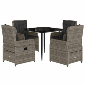 vidaXL 5-tlg. Garten-Essgruppe mit Kissen Grau Poly Rattan