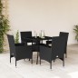 vidaXL 5-tlg. Garten-Essgruppe mit Kissen Schwarz Poly Rattan und Glas vidaXL 5-tlg. Garten-Essgruppe mit Kissen Schwarz Poly Rattan und Glas