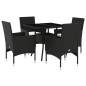vidaXL 5-tlg. Garten-Essgruppe mit Kissen Schwarz Poly Rattan und Glas vidaXL 5-tlg. Garten-Essgruppe mit Kissen Schwarz Poly Rattan und Glas