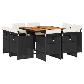 vidaXL 9-tlg. Garten-Essgruppe mit Kissen Schwarz Poly Rattan