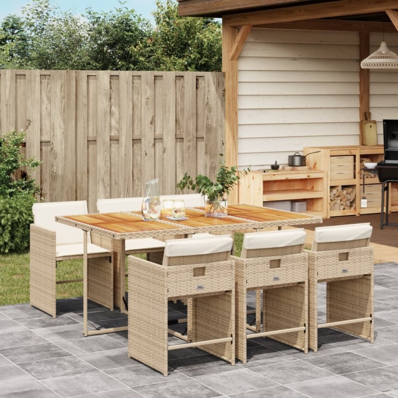 vidaXL 7-tlg. Garten-Essgruppe mit Kissen Beige Poly Rattan vidaXL 7-tlg. Garten-Essgruppe mit Kissen Beige Poly Rattan