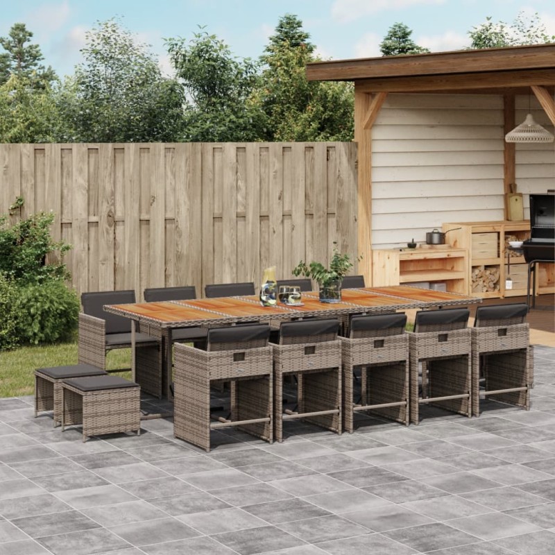 vidaXL 15-tlg. Garten-Essgruppe mit Kissen Grau Poly Rattan vidaXL 15-tlg. Garten-Essgruppe mit Kissen Grau Poly Rattan