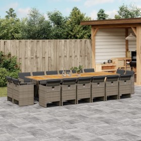 vidaXL 17-tlg. Garten-Essgruppe mit Kissen Grau Poly Rattan