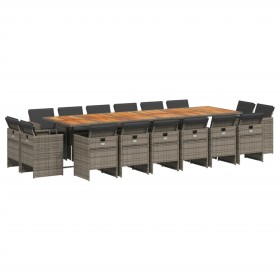 vidaXL 17-tlg. Garten-Essgruppe mit Kissen Grau Poly Rattan