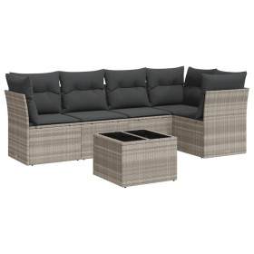 vidaXL 6-tlg. Garten-Sofagarnitur mit Kissen Hellgrau Poly Rattan