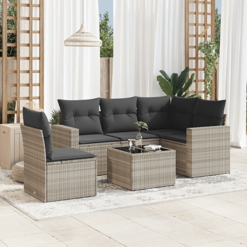 vidaXL 6-tlg. Garten-Sofagarnitur mit Kissen Hellgrau Poly Rattan vidaXL 6-tlg. Garten-Sofagarnitur mit Kissen Hellgrau Poly Rattan
