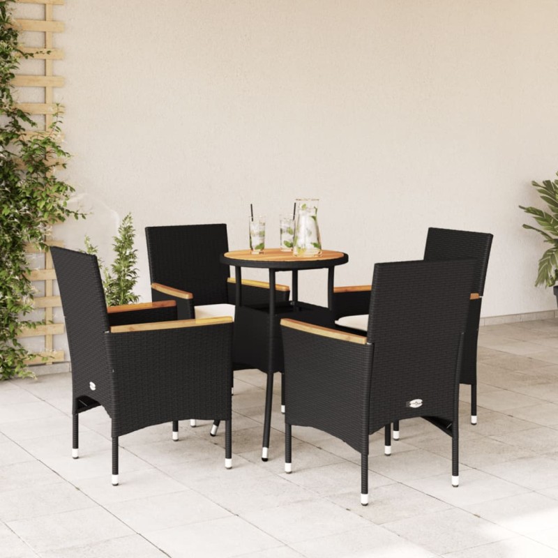 vidaXL 5-tlg. Garten-Essgruppe mit Kissen Schwarz Poly Rattan Akazie vidaXL 5-tlg. Garten-Essgruppe mit Kissen Schwarz Poly Rattan Akazie