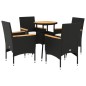 vidaXL 5-tlg. Garten-Essgruppe mit Kissen Schwarz Poly Rattan Akazie vidaXL 5-tlg. Garten-Essgruppe mit Kissen Schwarz Poly Rattan Akazie