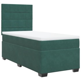 vidaXL Boxspringbett mit Matratze Dunkelgrün 100x200 cm Samt