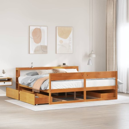 vidaXL Massivholzbett ohne Matratze Wachsbraun 200x200 Kiefernholz