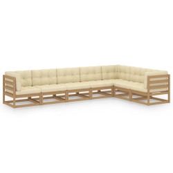 7-tlg. Garten-Lounge-Set Kissen Honigbraun Kiefer Massivholz