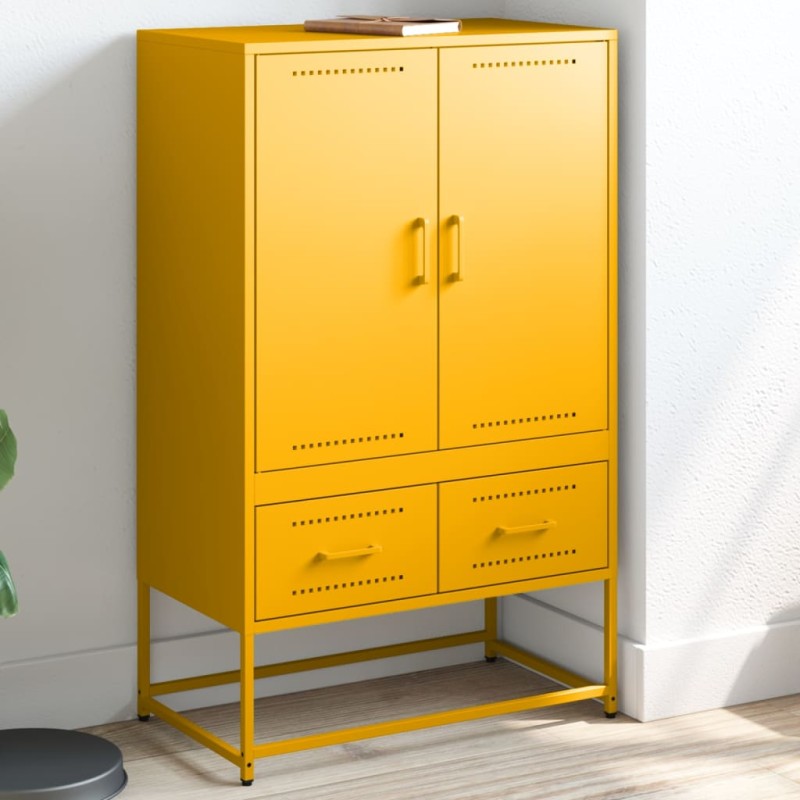 vidaXL Highboard Senfgelb 68x39x111,5 cm Kaltgewalzter Stahl vidaXL Highboard Senfgelb 68x39x111,5 cm Kaltgewalzter Stahl
