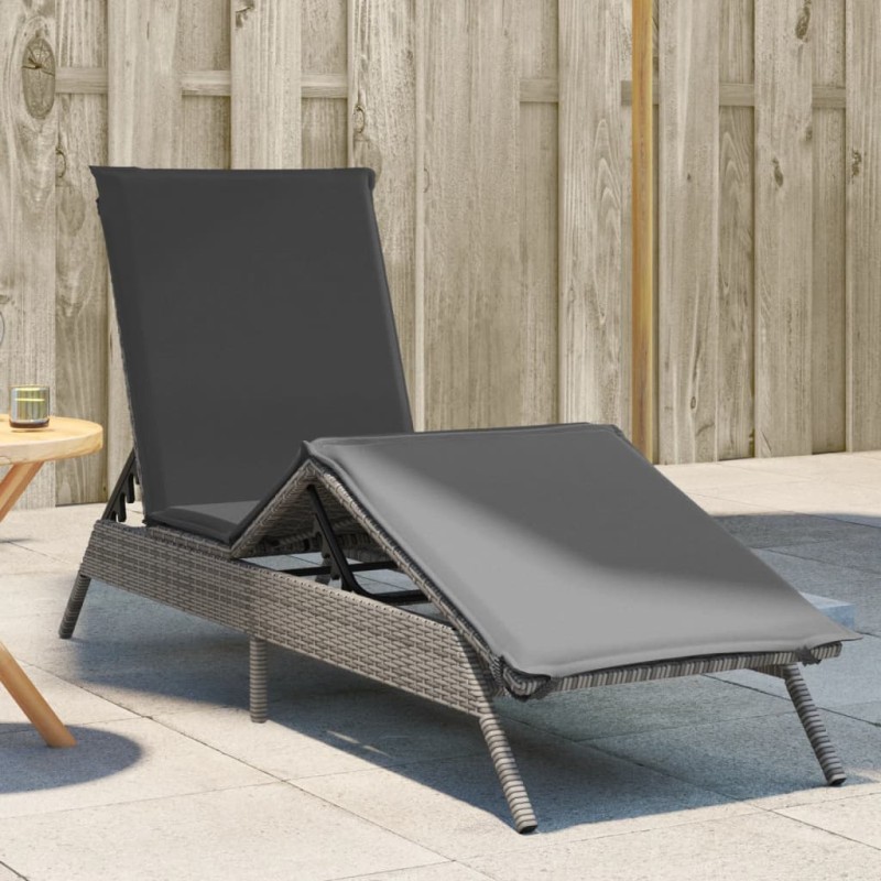 vidaXL Sonnenliege mit Auflage Grau Poly Rattan vidaXL Sonnenliege mit Auflage Grau Poly Rattan