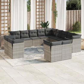 vidaXL 13-tlg. Garten-Sofagarnitur mit Kissen Hellgrau Poly Rattan 
