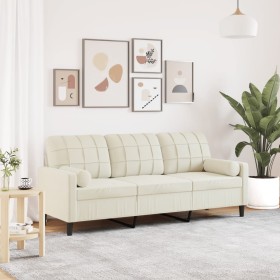 vidaXL 3-Sitzer-Sofa mit Zierkissen Creme 180 cm Samt