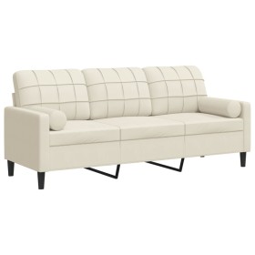 vidaXL 3-Sitzer-Sofa mit Zierkissen Creme 180 cm Samt