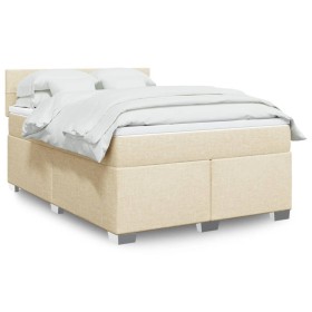 vidaXL Boxspringbett mit Matratze Creme 160x200 cm Stoff
