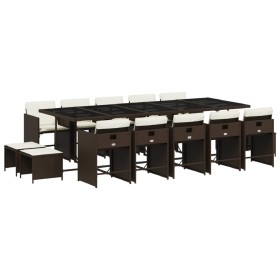 vidaXL 15-tlg. Garten-Essgruppe mit Kissen Braun Poly Rattan