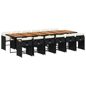 vidaXL 13-tlg. Garten-Essgruppe mit Kissen Schwarz Poly Rattan