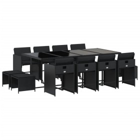 vidaXL 13-tlg. Garten-Essgruppe mit Kissen Schwarz Poly Rattan