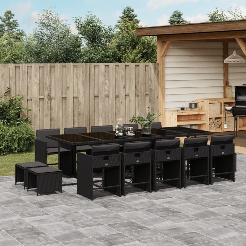 vidaXL 15-tlg. Garten-Essgruppe mit Kissen Schwarz Poly Rattan vidaXL 15-tlg. Garten-Essgruppe mit Kissen Schwarz Poly Rattan