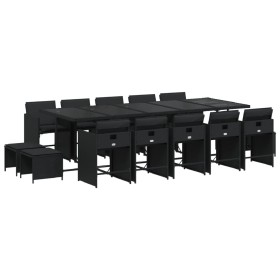 vidaXL 15-tlg. Garten-Essgruppe mit Kissen Schwarz Poly Rattan