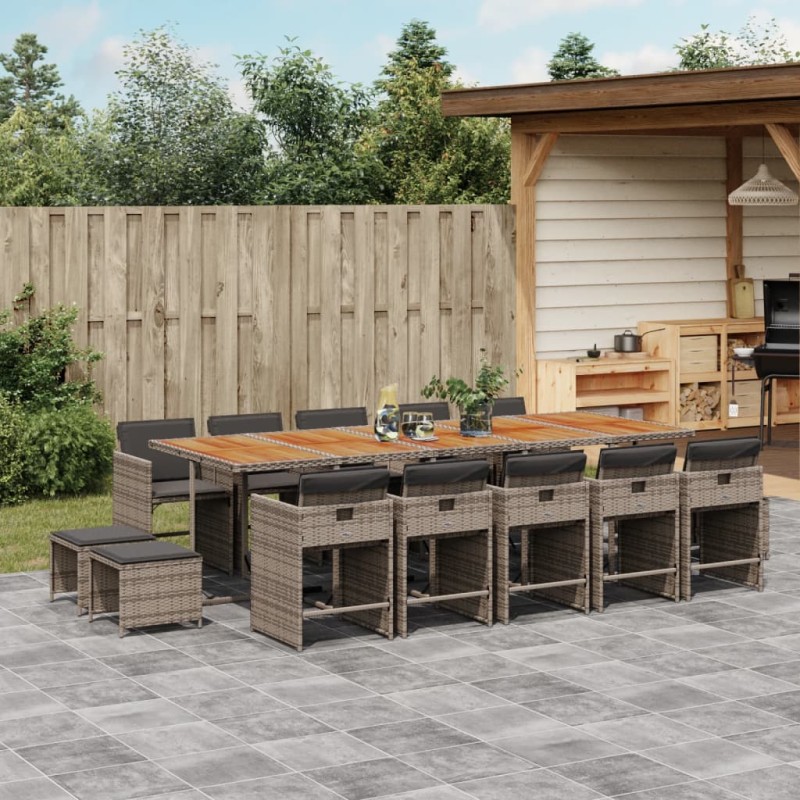 vidaXL 15-tlg. Garten-Essgruppe mit Kissen Grau Poly Rattan vidaXL 15-tlg. Garten-Essgruppe mit Kissen Grau Poly Rattan
