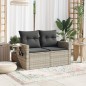 vidaXL Gartensofa mit Kissen 2-Sitzer Hellgrau Poly Rattan vidaXL Gartensofa mit Kissen 2-Sitzer Hellgrau Poly Rattan