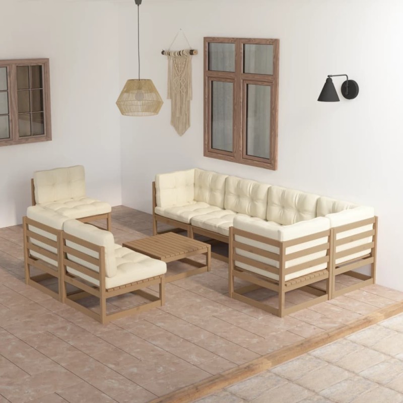 9-tlg. Garten-Lounge-Set mit Kissen Kiefer Massivholz 9-tlg. Garten-Lounge-Set mit Kissen Kiefer Massivholz