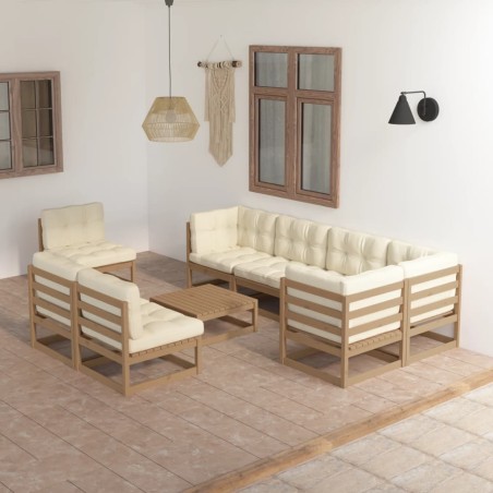 9-tlg. Garten-Lounge-Set mit Kissen Kiefer Massivholz