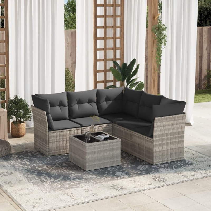 vidaXL 6-tlg. Garten-Sofagarnitur mit Kissen Hellgrau Poly Rattan vidaXL 6-tlg. Garten-Sofagarnitur mit Kissen Hellgrau Poly Rattan