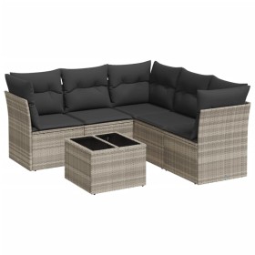vidaXL 6-tlg. Garten-Sofagarnitur mit Kissen Hellgrau Poly Rattan