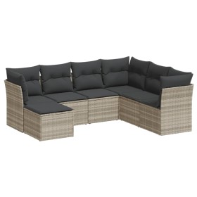 vidaXL 7-tlg. Garten-Sofagarnitur mit Kissen Hellgrau Poly Rattan