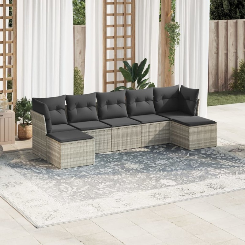 vidaXL 7-tlg. Garten-Sofagarnitur mit Kissen Hellgrau Poly Rattan vidaXL 7-tlg. Garten-Sofagarnitur mit Kissen Hellgrau Poly Rattan