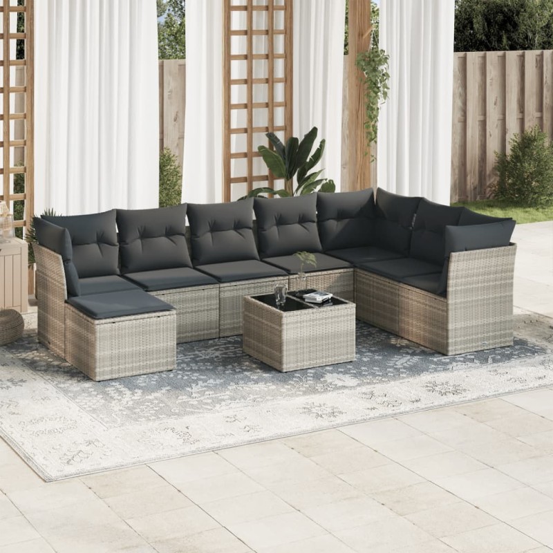 vidaXL 9-tlg. Garten-Sofagarnitur mit Kissen Hellgrau Poly Rattan vidaXL 9-tlg. Garten-Sofagarnitur mit Kissen Hellgrau Poly Rattan