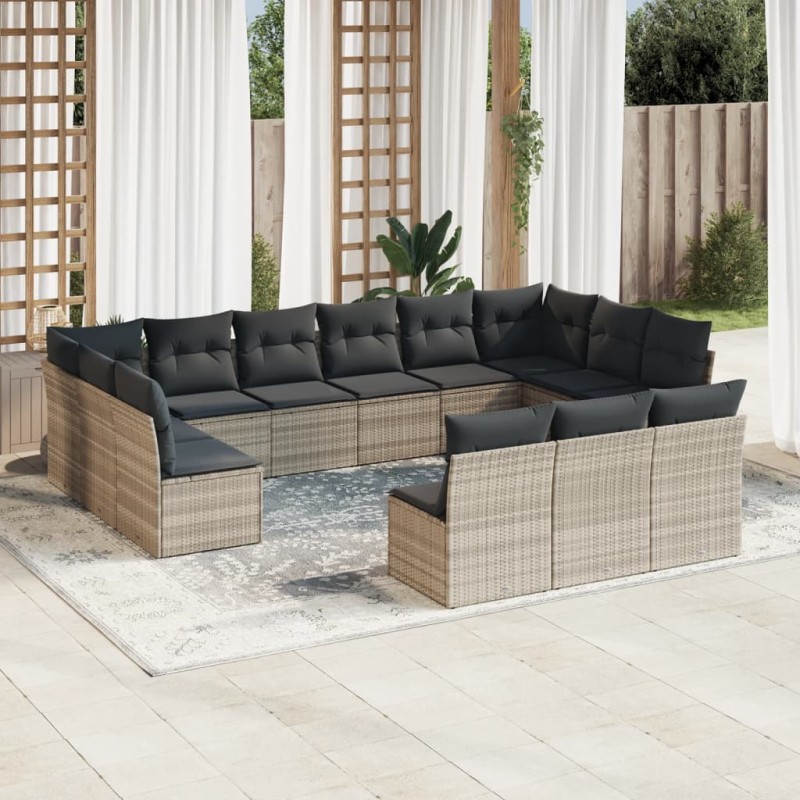 vidaXL 13-tlg. Garten-Sofagarnitur mit Kissen Hellgrau Poly Rattan vidaXL 13-tlg. Garten-Sofagarnitur mit Kissen Hellgrau Poly Rattan