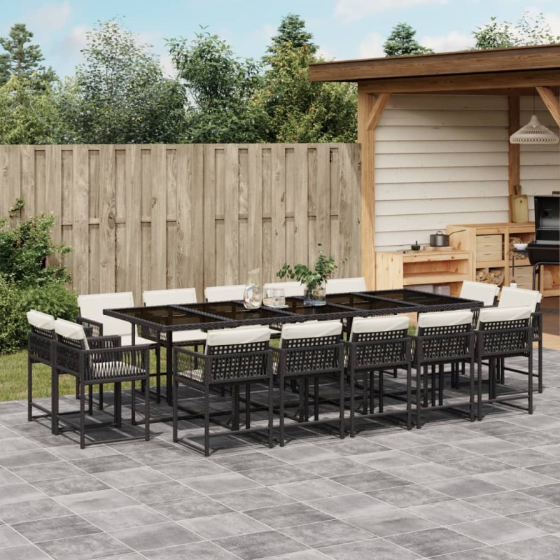 vidaXL 15-tlg. Garten-Essgruppe mit Kissen Schwarz Poly Rattan vidaXL 15-tlg. Garten-Essgruppe mit Kissen Schwarz Poly Rattan