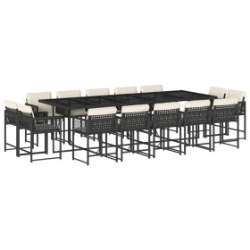 vidaXL 15-tlg. Garten-Essgruppe mit Kissen Schwarz Poly Rattan