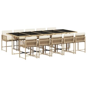 vidaXL 11-tlg. Garten-Essgruppe mit Kissen Beige Poly Rattan