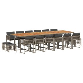 vidaXL 17-tlg. Garten-Essgruppe mit Kissen Grau Poly Rattan