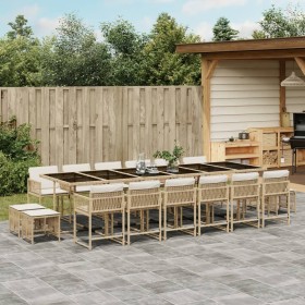 vidaXL 17-tlg. Garten-Essgruppe mit Kissen Beige Poly Rattan