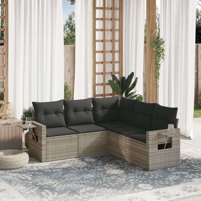 vidaXL 5-tlg. Garten-Sofagarnitur mit Kissen Hellgrau Poly Rattan vidaXL 5-tlg. Garten-Sofagarnitur mit Kissen Hellgrau Poly Rattan